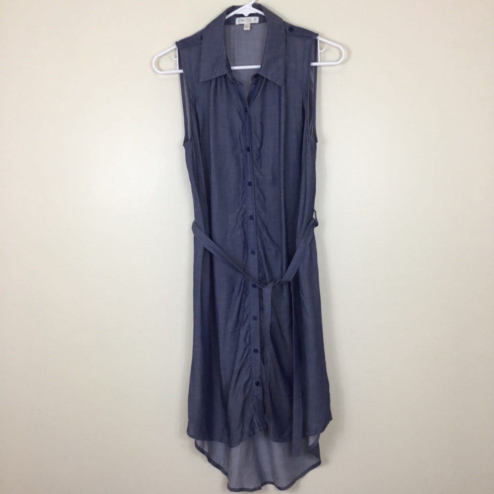 Love Fire Blue Chambray Dress Sleeveless Belted Hi Lo Small.